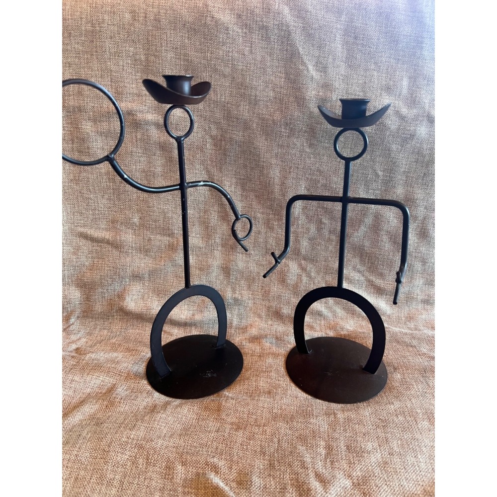 Lighthearted Western Cowboy Candle‎ Holders Wrought Iron Hat Horseshoe Lasso Set